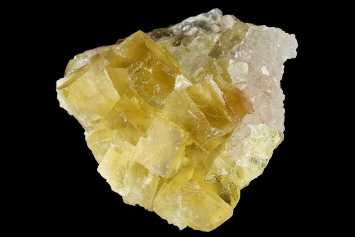 Yellow Cubic Fluorite Crystal Cluster On Quartz - Morocco #173960